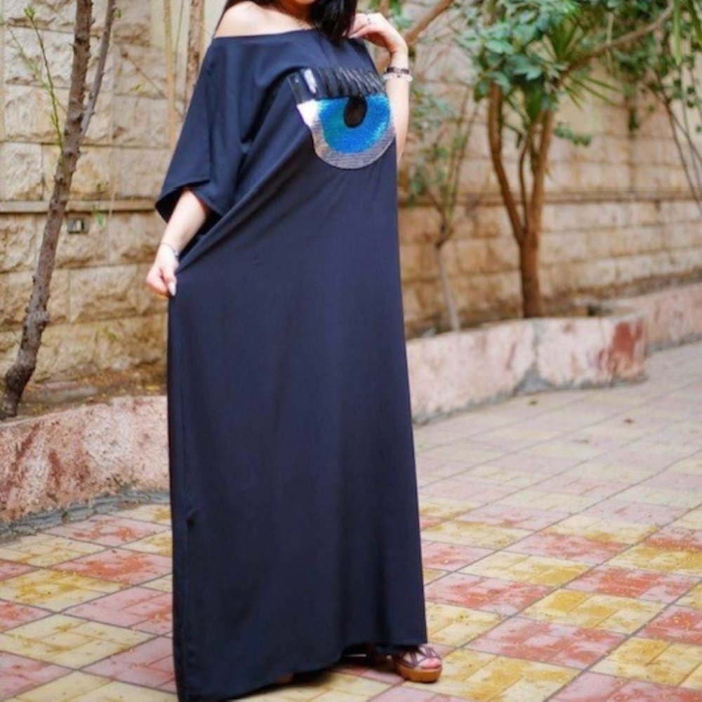 cocktail dress made in egypt with blue eyes